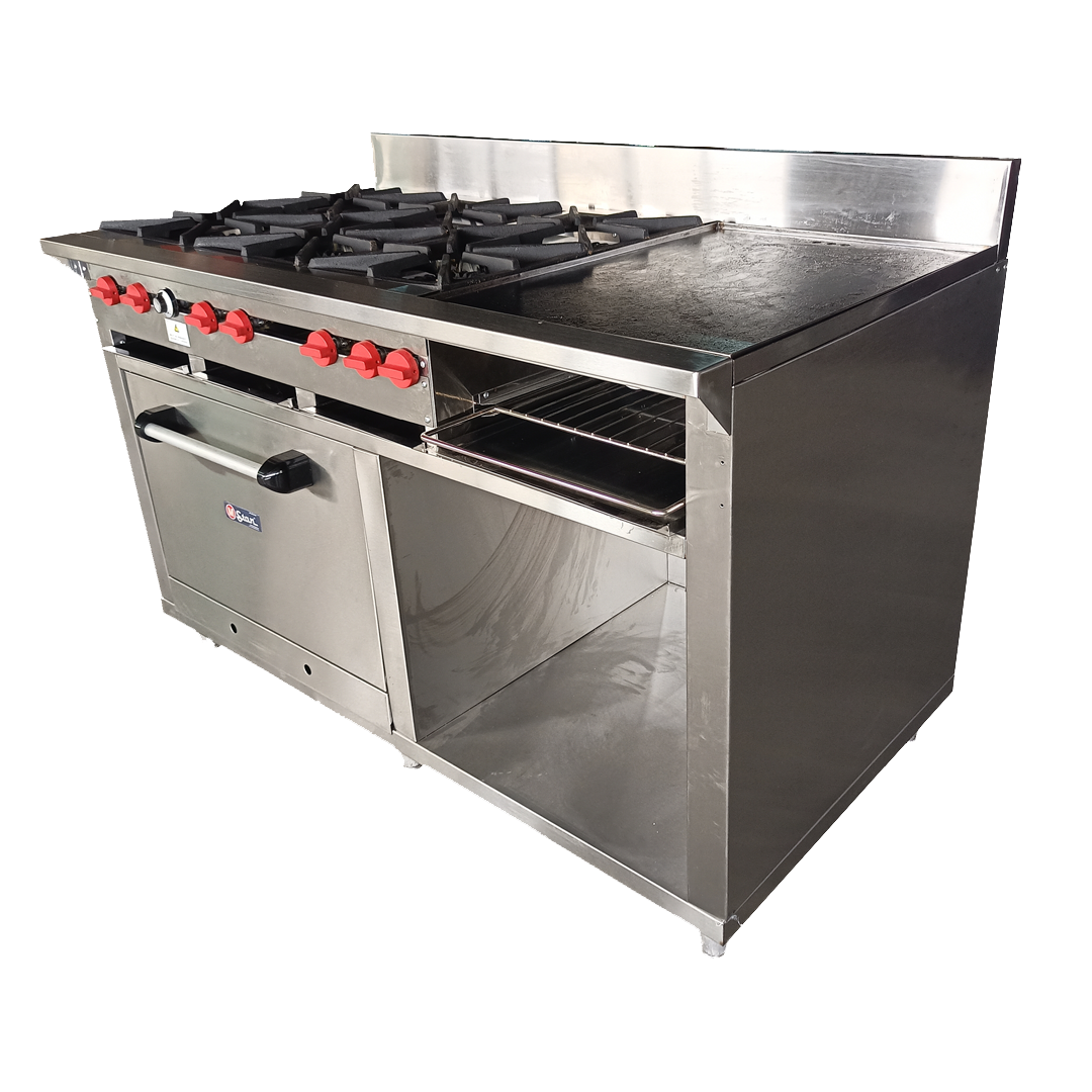 Cocina a gas 6 Hornillas Hondas, Plancha Gratinador y Horno