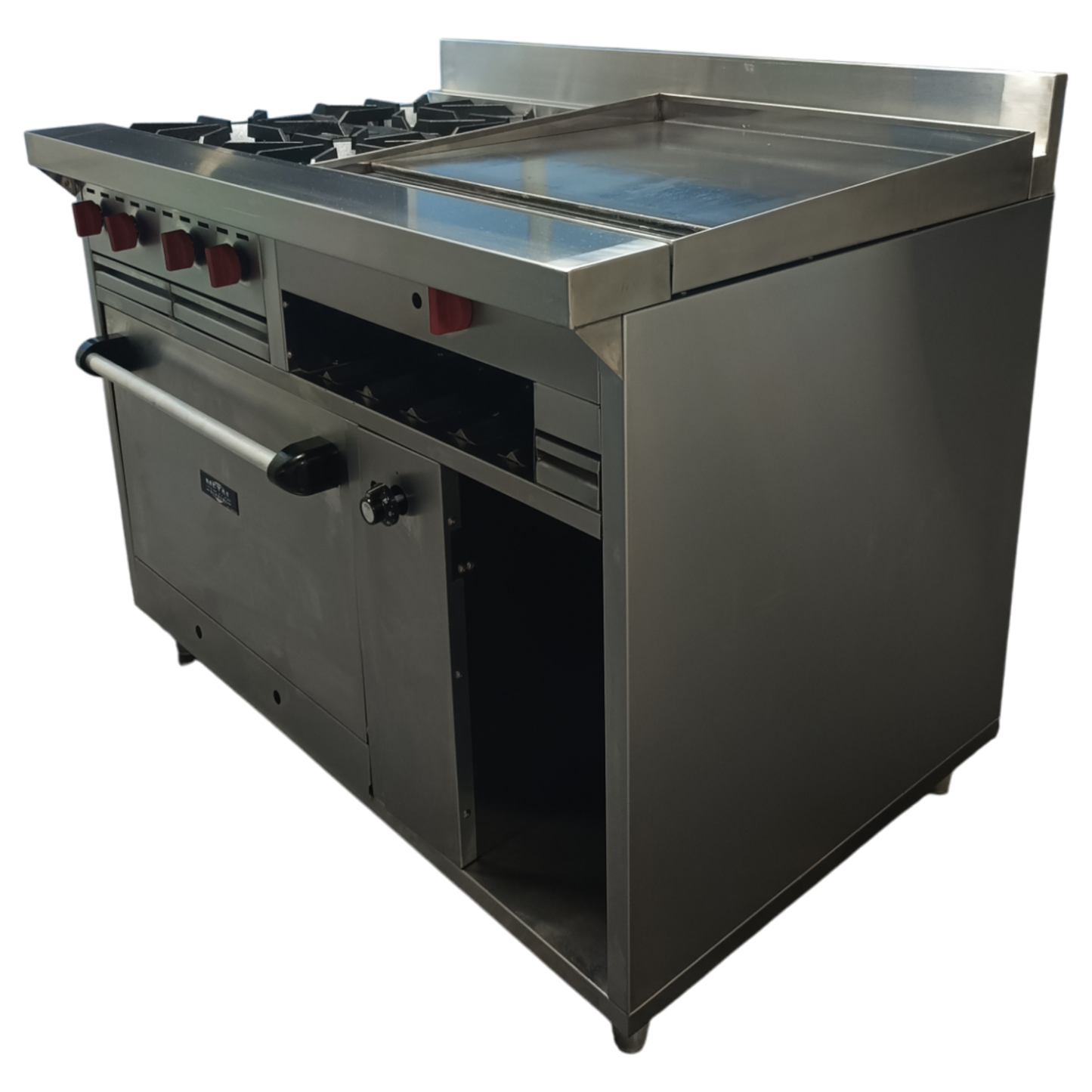 Cocina a gas 4 Hornillas, Plancha Gratinador y Horno con Termostato de Seguridad