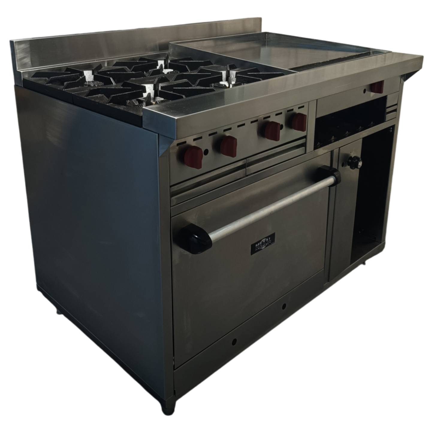 Cocina a gas 4 Hornillas, Plancha Gratinador y Horno con Termostato de Seguridad