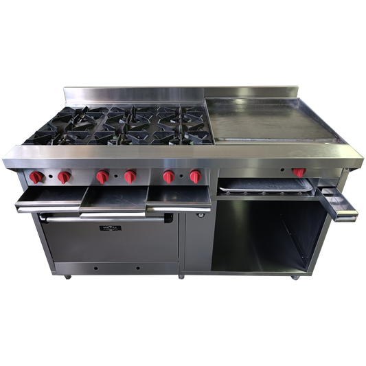 Cocina a gas 6 Hornillas Hondas, Plancha Gratinador y Horno