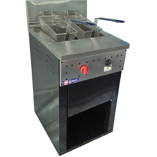 2-basket gas fryer 30Lts. of oil plus 5Lts. of water