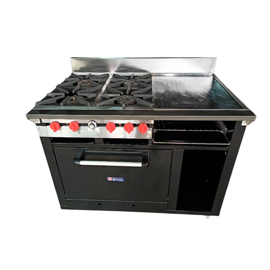 Gas stove with 4 deep burners, grill and oven