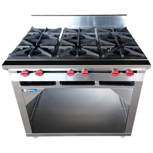Cocina a gas 6 Hornillas Hondas y Gabinete