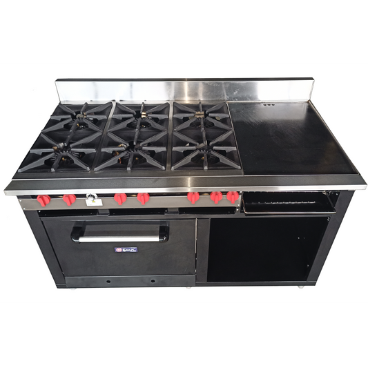 Cocina a gas 6 Hornillas Hondas, Plancha Gratinador y Horno
