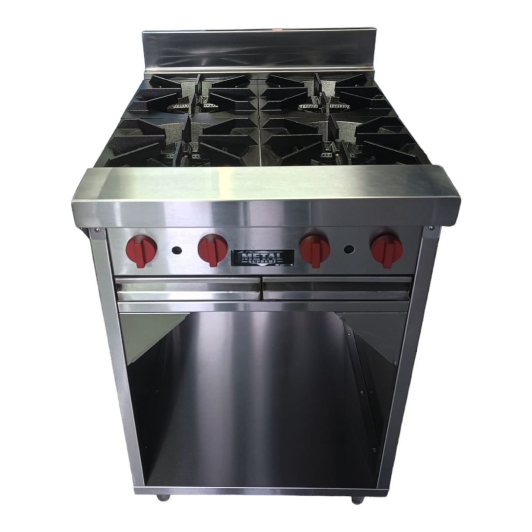 Gas stove with 4 deep burners and cabinet