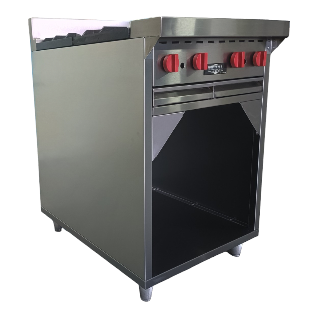 Gas stove with 4 deep burners and cabinet
