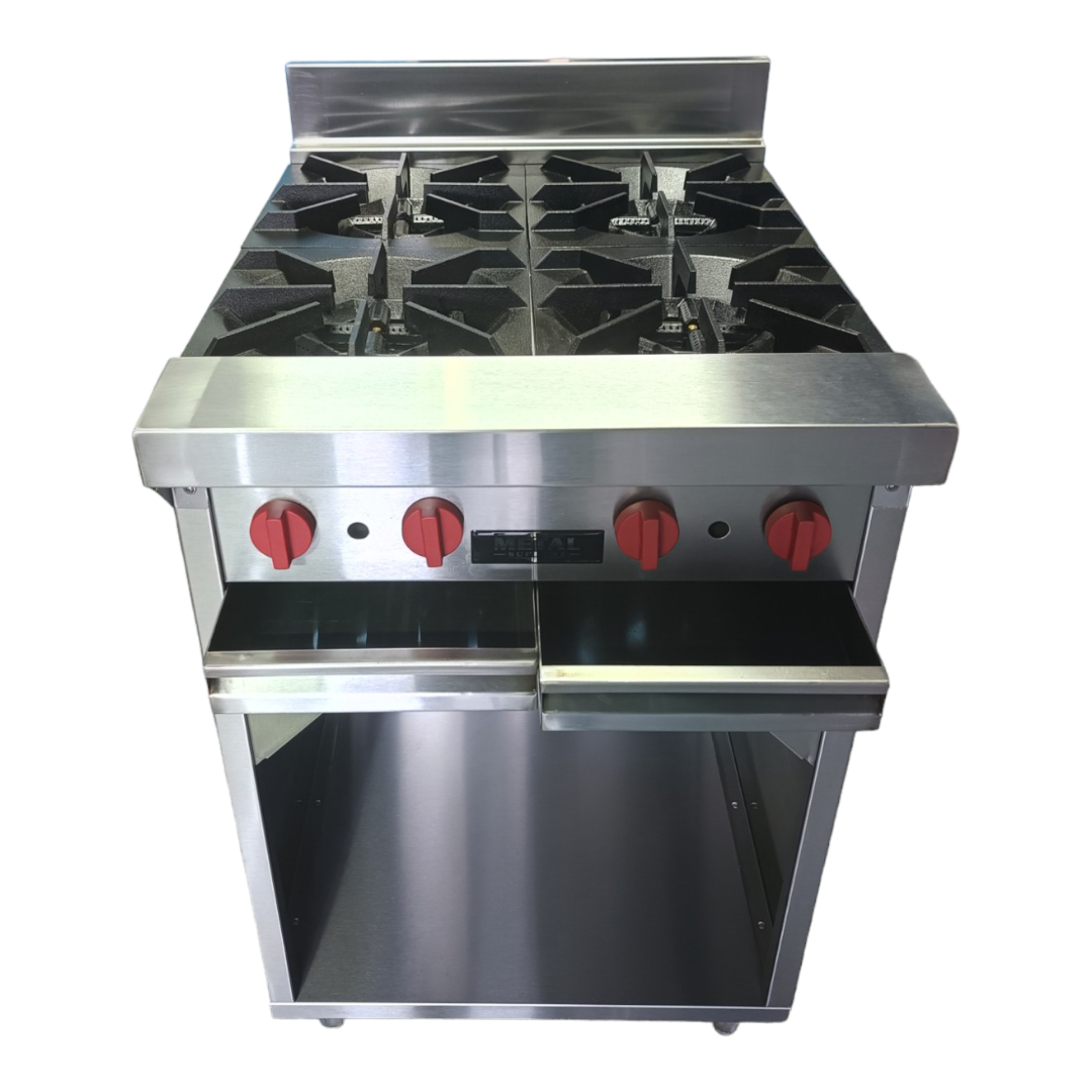 Gas stove with 4 deep burners and cabinet