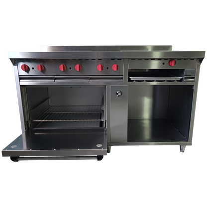 Cocina a gas 6 Hornillas Hondas, Plancha Gratinador y Horno
