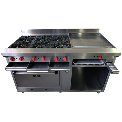 Cocina a gas 6 Hornillas Hondas, Plancha Gratinador y Horno
