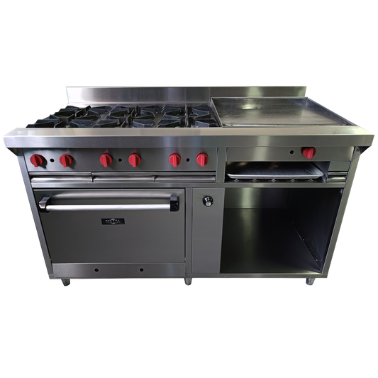 6-burner gas stove, grill, and oven