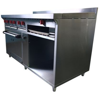 Cocina a gas 6 Hornillas Hondas, Plancha Gratinador y Horno