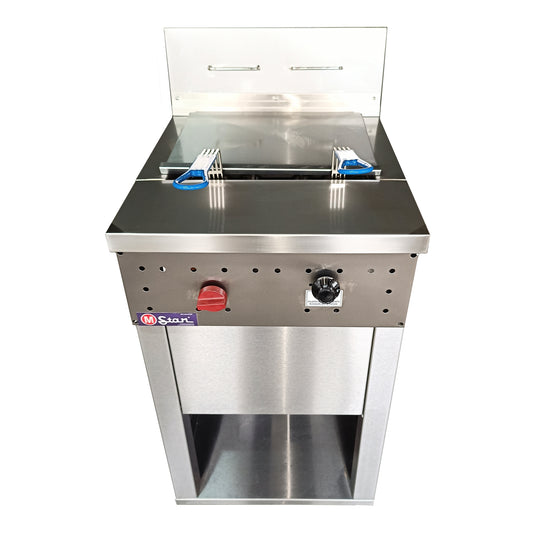 2-basket gas fryer 30Lts. of oil plus 5Lts. of water