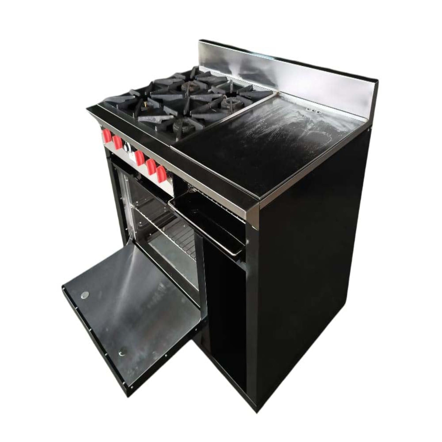 Gas stove with 4 deep burners, grill and oven