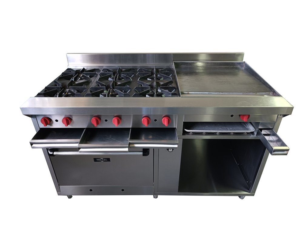 COCINA 6 HORNILLAS, PLANCHA, GRAT. Y HORNO EN A/I 430 C/SEG