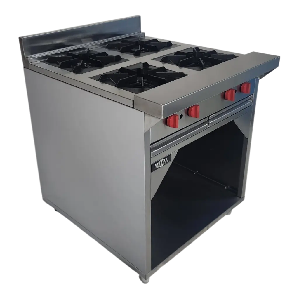 COCINA INDUSTRIAL 4 HORNILLAS AMPLIAS CON GABINETE 