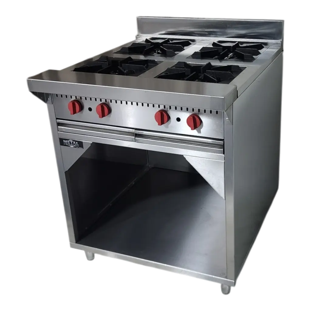 COCINA INDUSTRIAL 4 HORNILLAS AMPLIAS CON GABINETE 