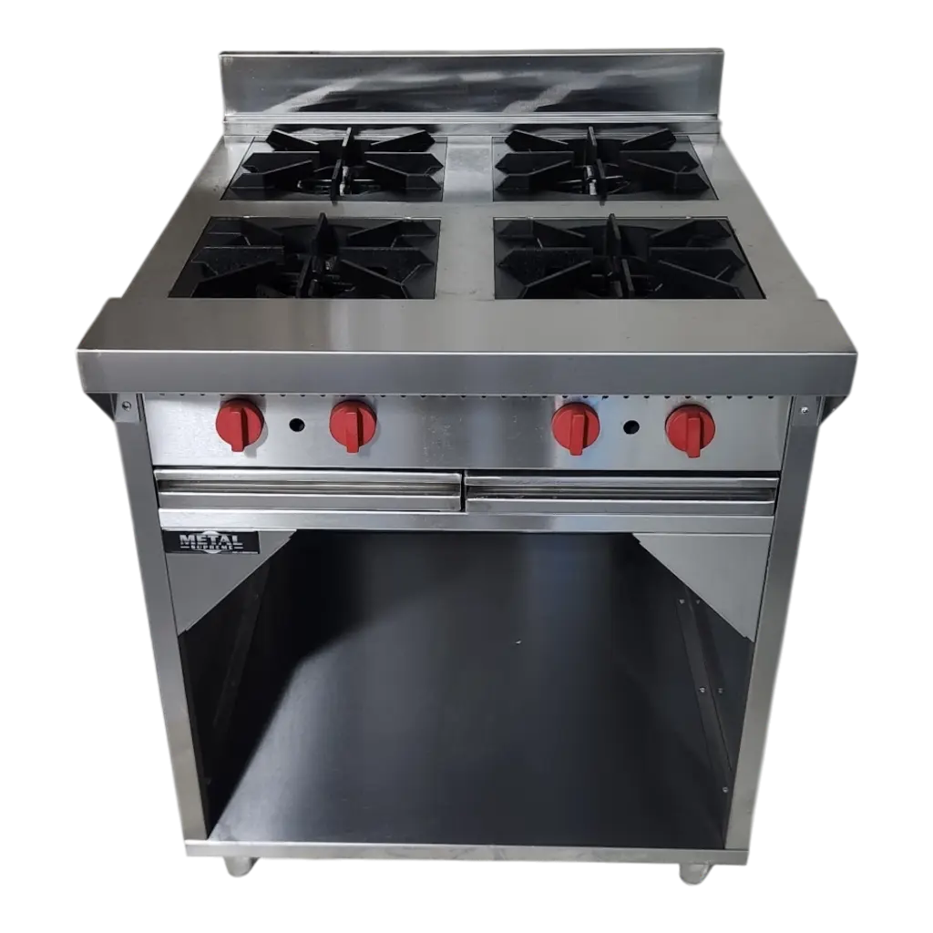 COCINA INDUSTRIAL 4 HORNILLAS AMPLIAS CON GABINETE 