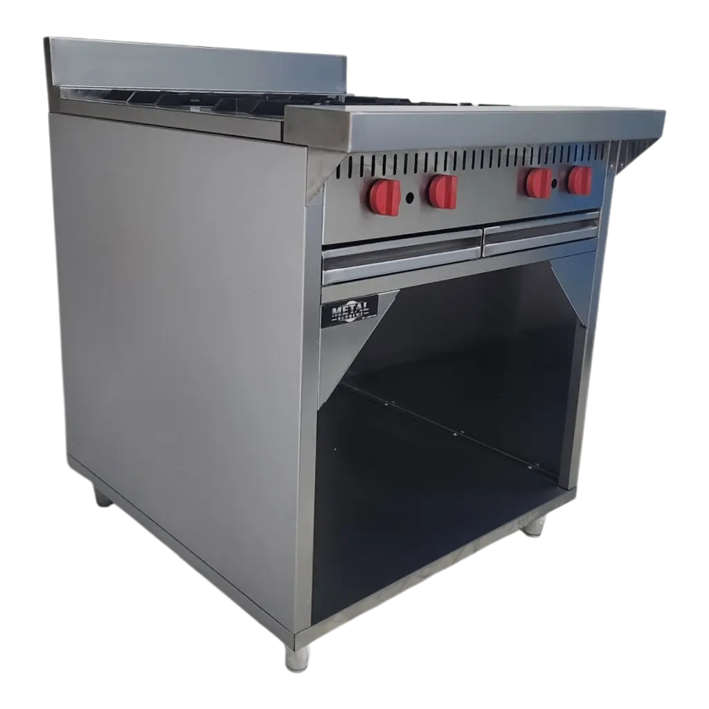 COCINA INDUSTRIAL 4 HORNILLAS AMPLIAS CON GABINETE 