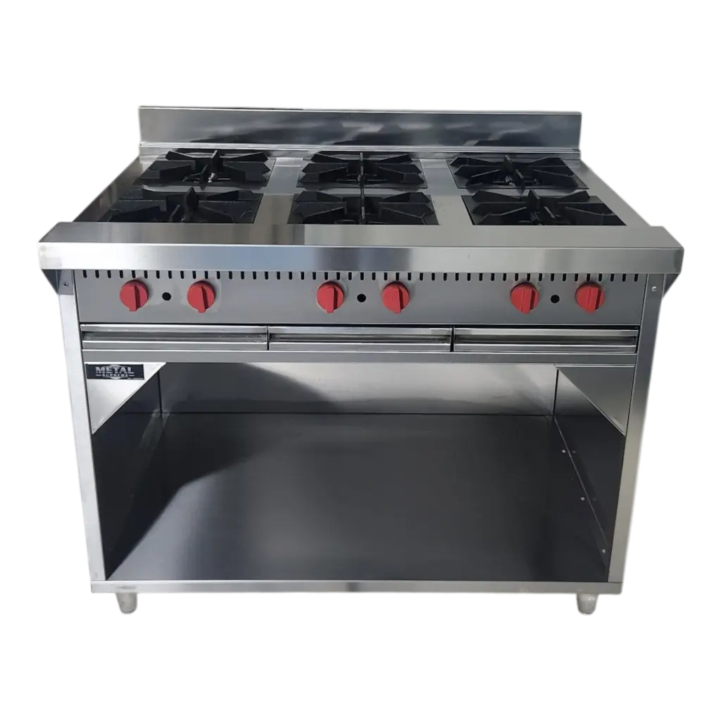 COCINA INDUSTRIAL 6 HORNILLAS AMPLIAS CON GABINETE