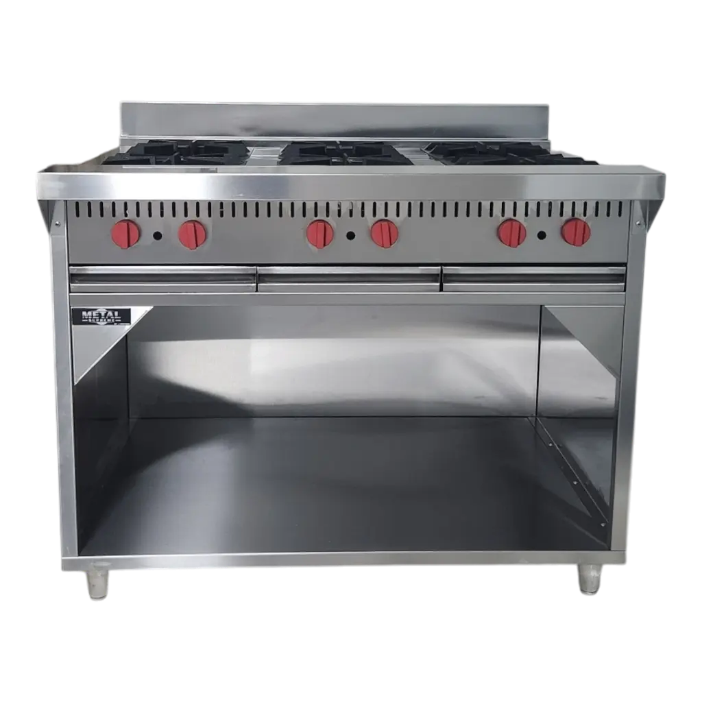 COCINA INDUSTRIAL 6 HORNILLAS AMPLIAS CON GABINETE