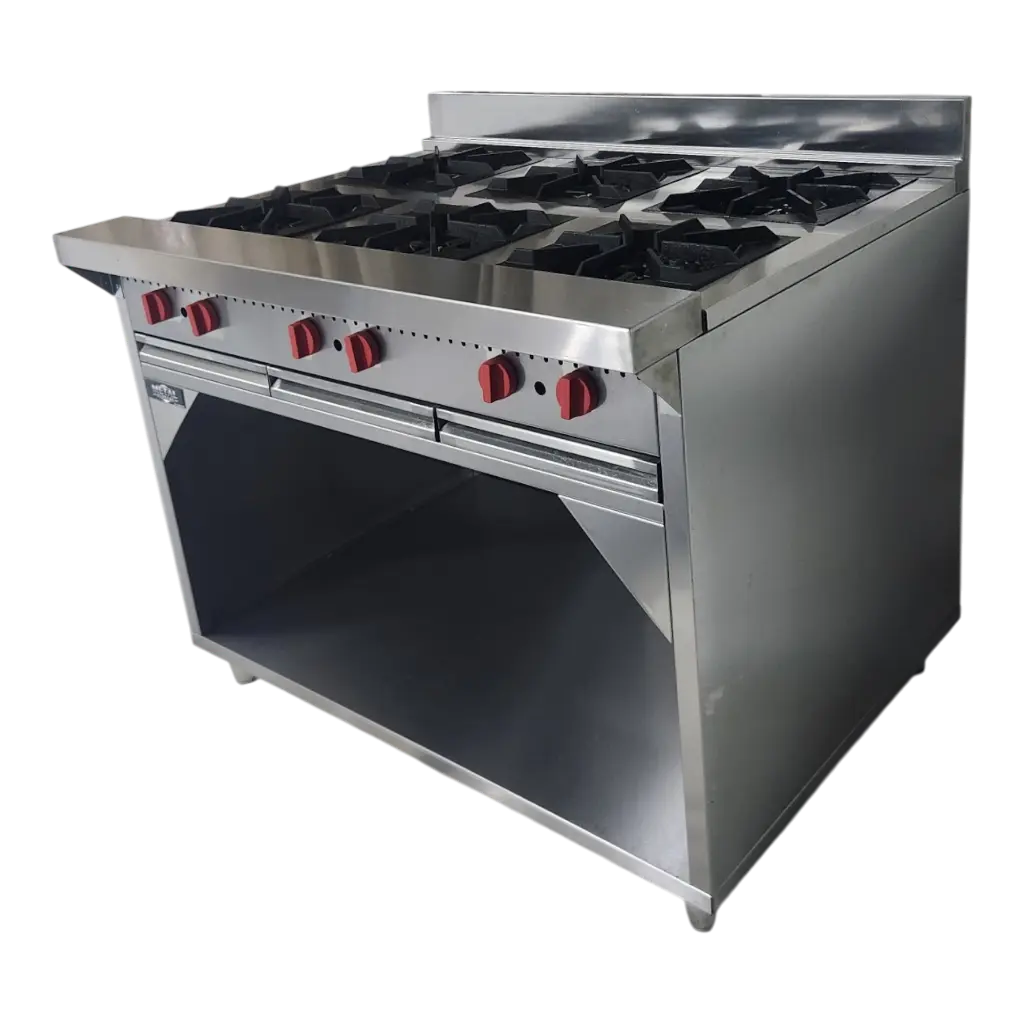 COCINA INDUSTRIAL 6 HORNILLAS AMPLIAS CON GABINETE