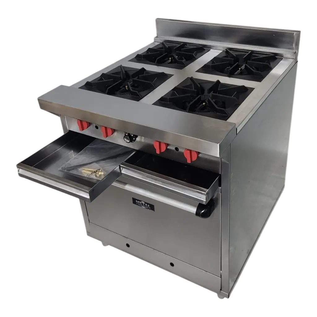 COCINA INDUSTRIAL 4 HORNILLAS TOPE AMPLIO Y HORNO EN A/I 430 C/SEG