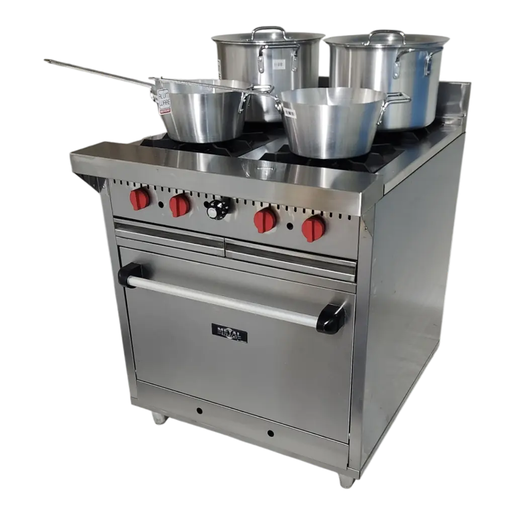 COCINA INDUSTRIAL 4 HORNILLAS TOPE AMPLIO Y HORNO EN A/I 430 C/SEG