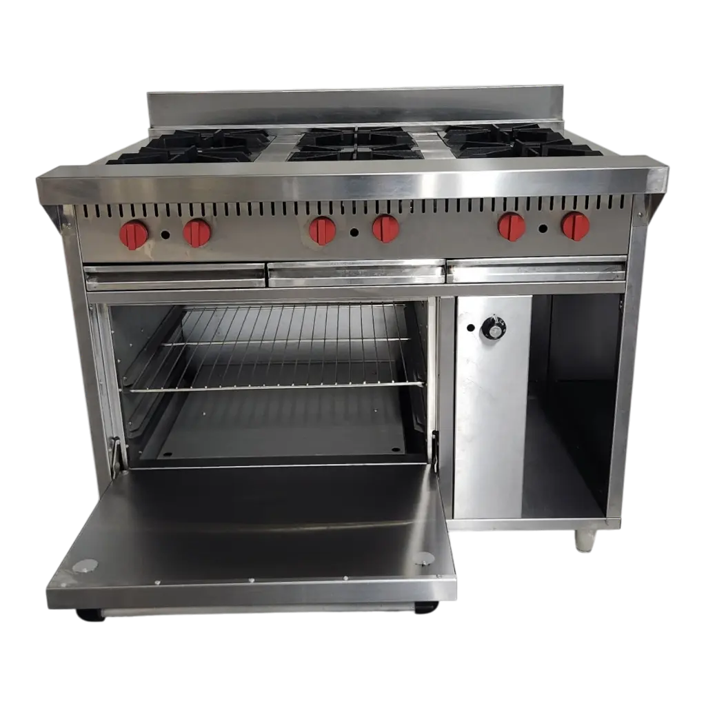 COCINA INDUSTRIAL 6 HORNILLAS TOPE AMPLIO Y HORNO EN A/I 430 C/SEG