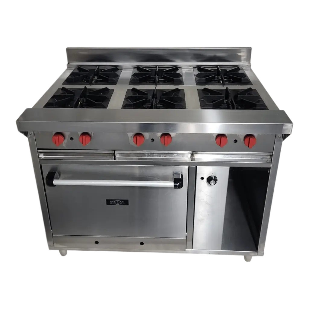 COCINA INDUSTRIAL 6 HORNILLAS TOPE AMPLIO Y HORNO EN A/I 430 C/SEG