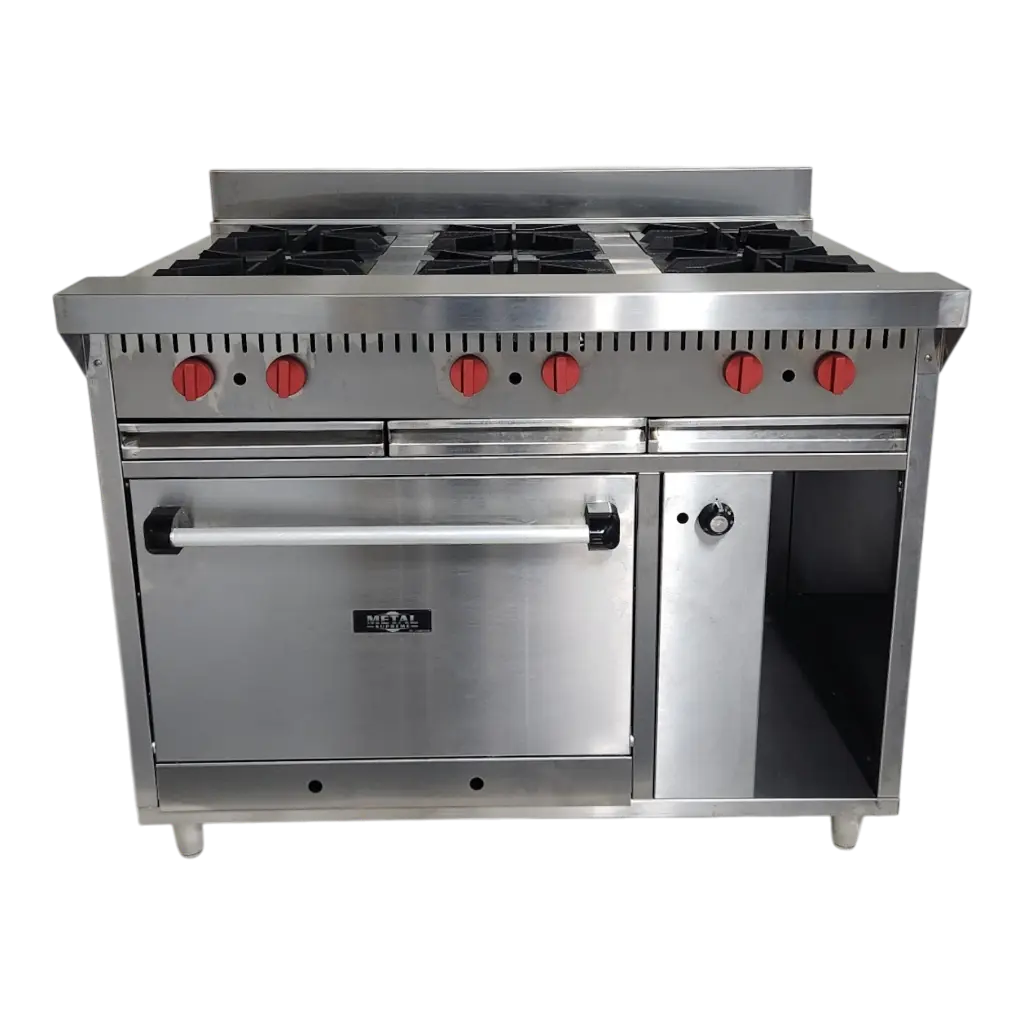 COCINA INDUSTRIAL 6 HORNILLAS TOPE AMPLIO Y HORNO EN A/I 430 C/SEG