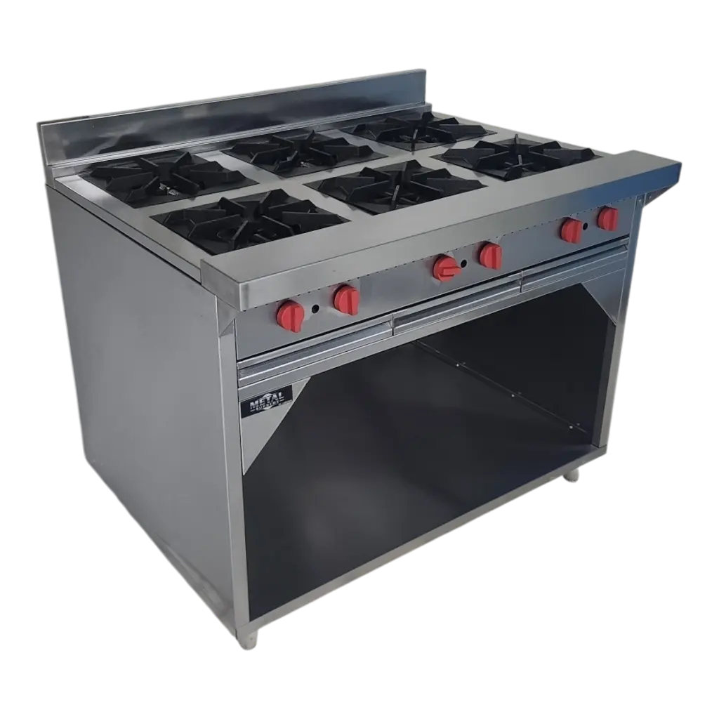COCINA INDUSTRIAL 6 HORNILLAS TOPE AMPLIO CON GABINETE